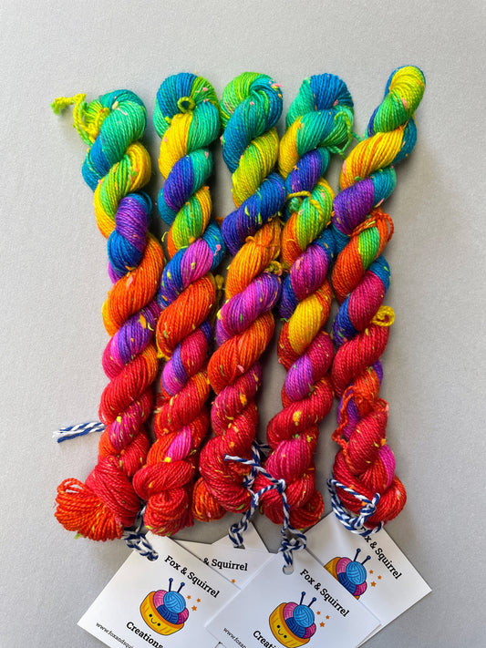 20g 4ply Neon Neps Bright Rainbow Mini Skein