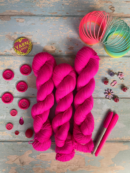 100g Neon Pink (semi-solid) - Hand-dyed Yarn